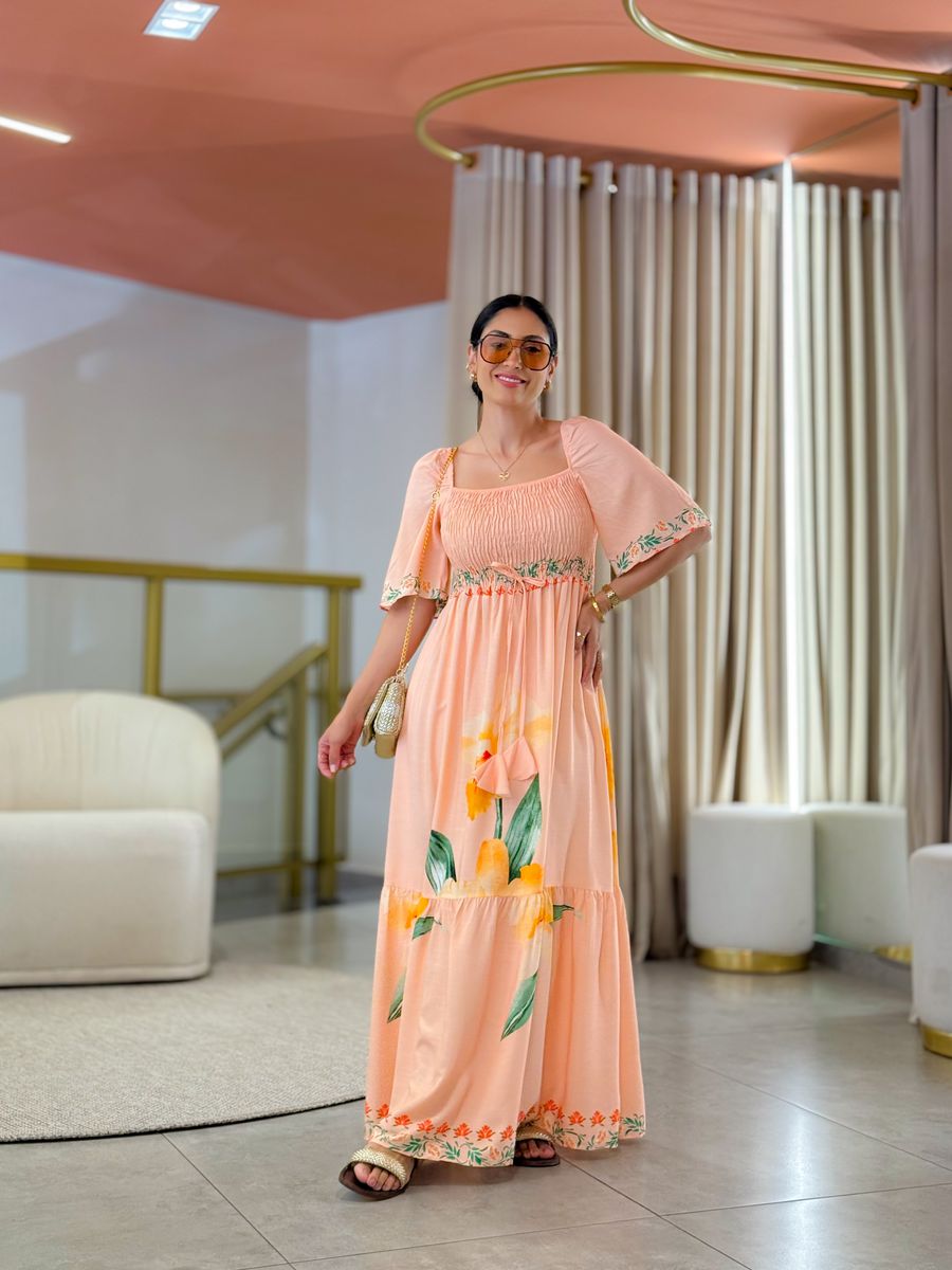 Vestido Paloma Salmão Floral 