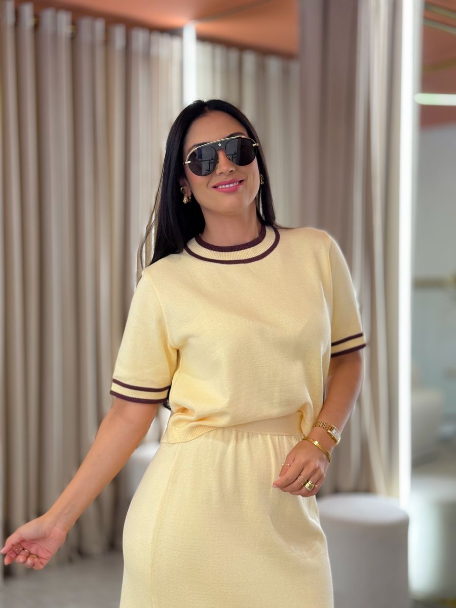 Conjunto Julia Tricot Amarelo e Marrom
