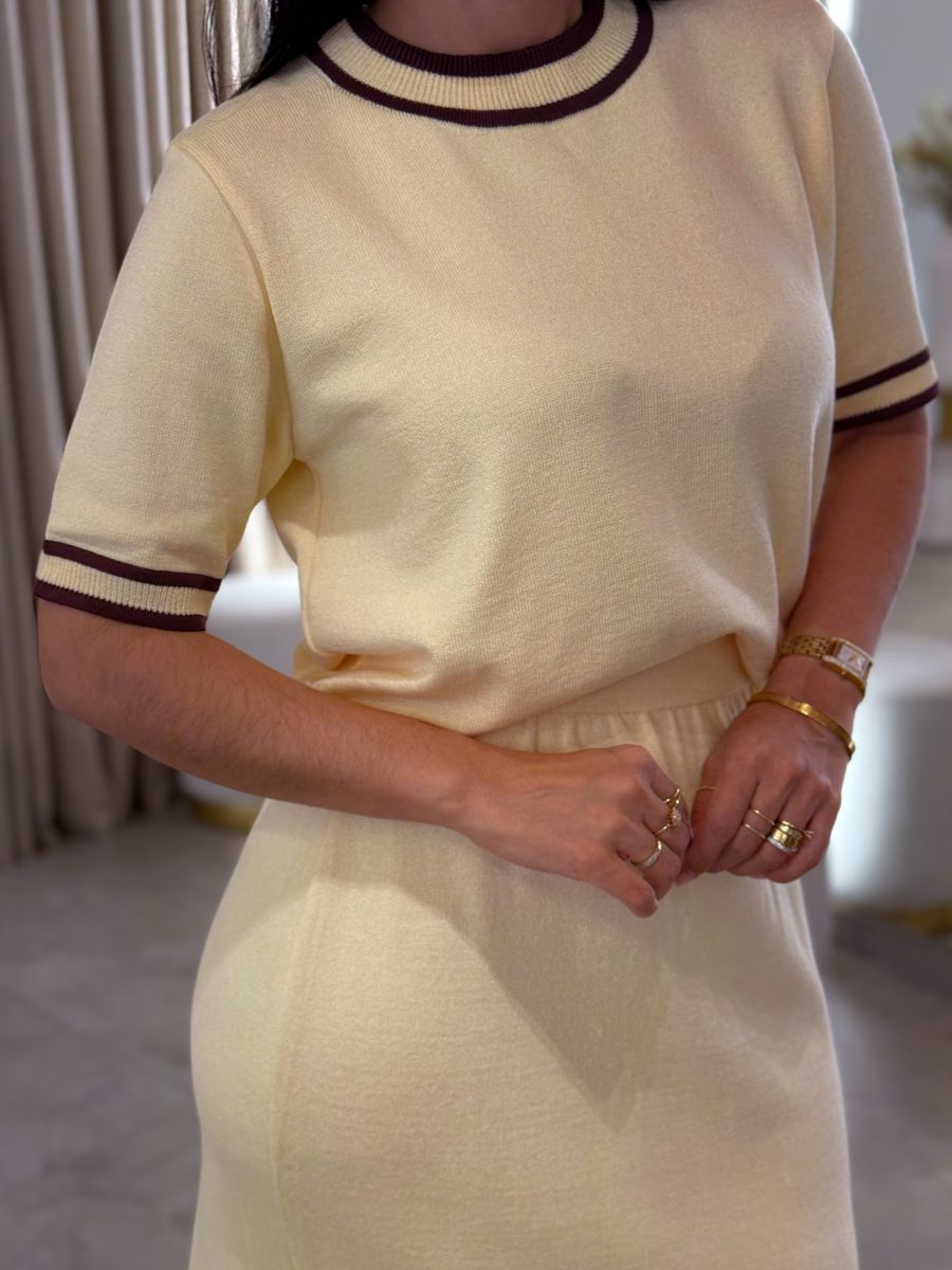 Conjunto Julia Tricot Amarelo e Marrom