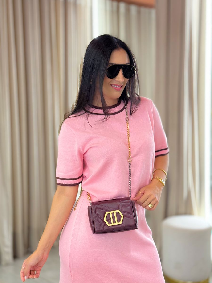 Conjunto Julia Tricot Rosa E Marrom