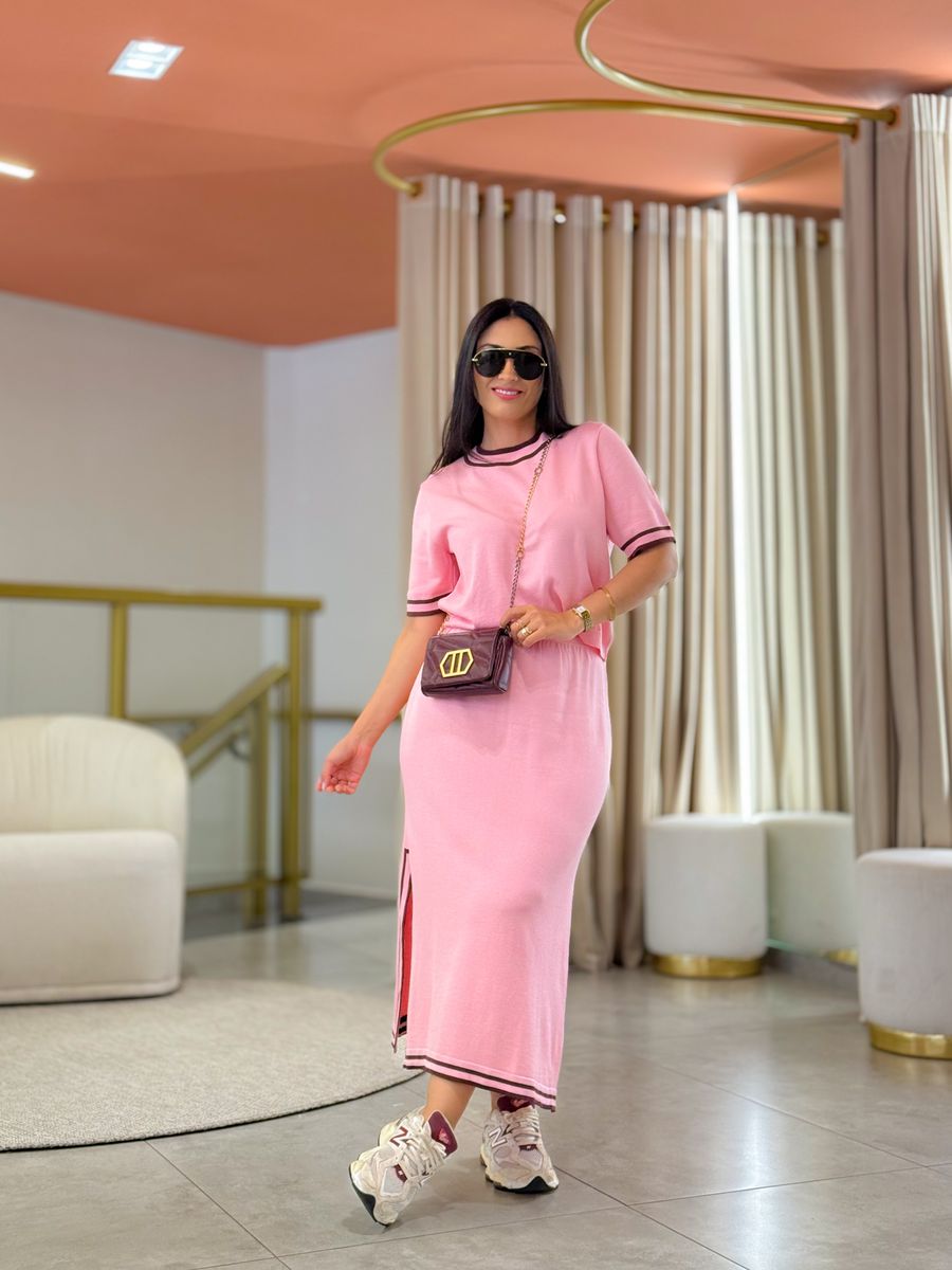 Conjunto Julia Tricot Rosa E Marrom