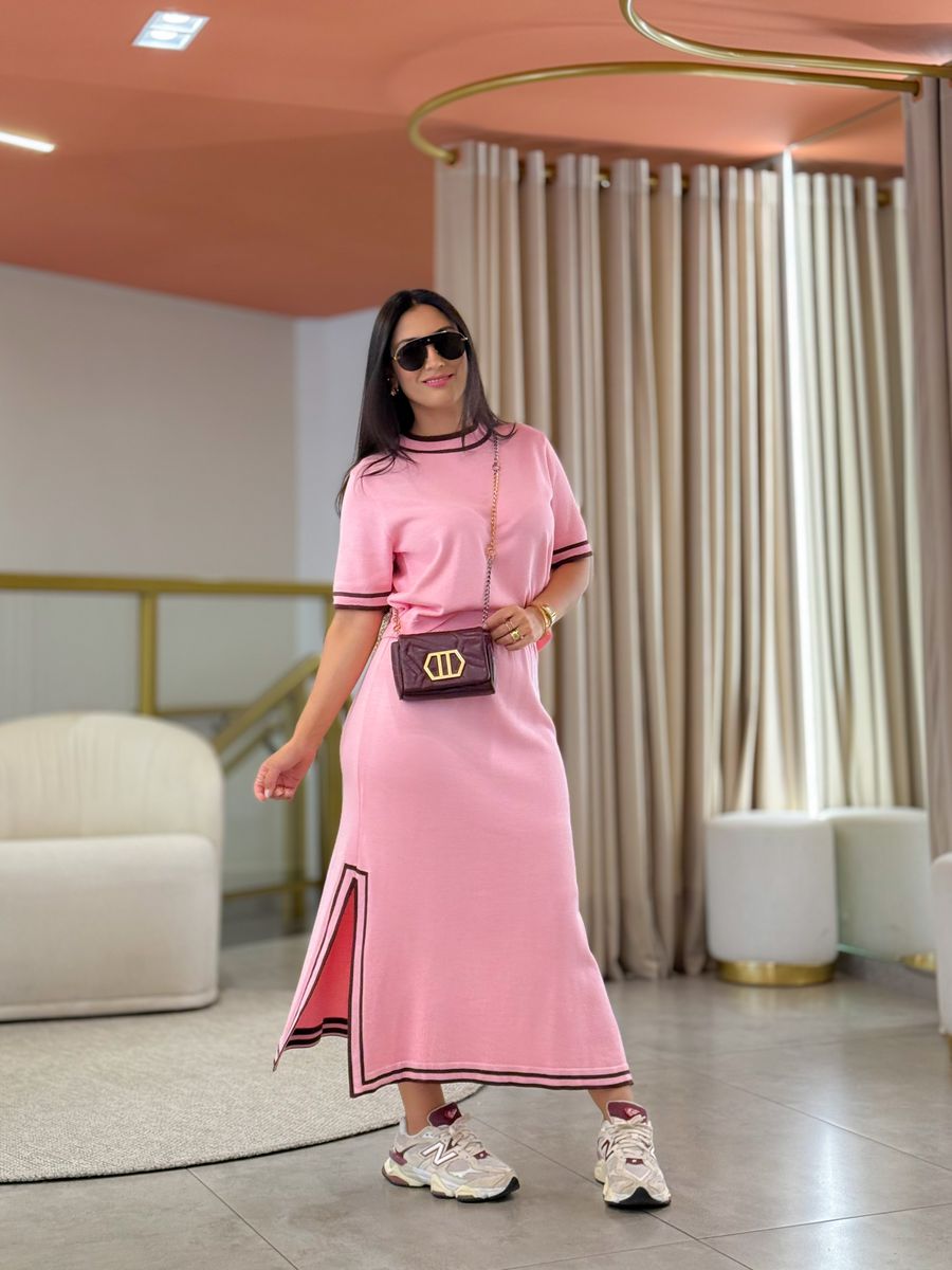 Conjunto Julia Tricot Rosa E Marrom