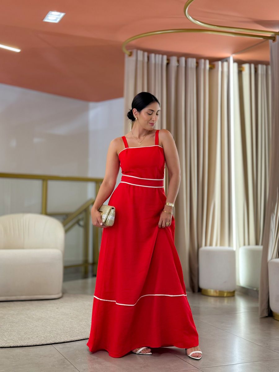 Vestido Maite Vermelho E Branco