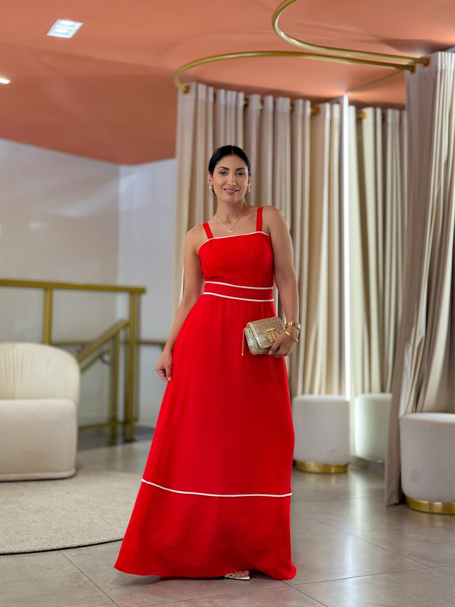 Vestido Maite Vermelho E Branco