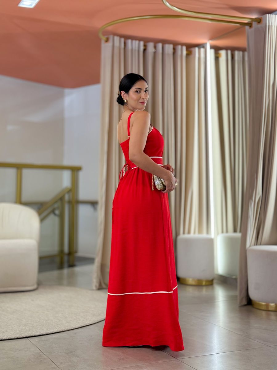 Vestido Maite Vermelho E Branco