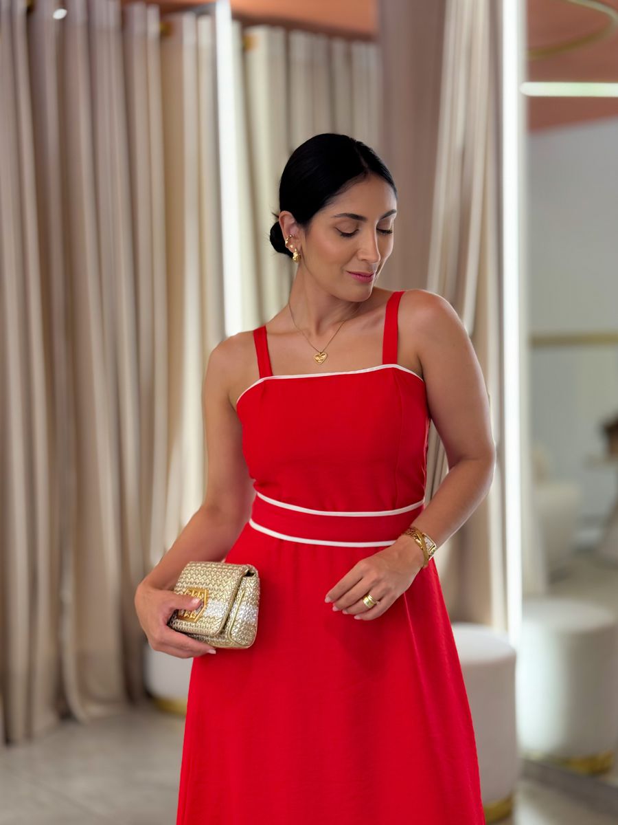 Vestido Maite Vermelho E Branco