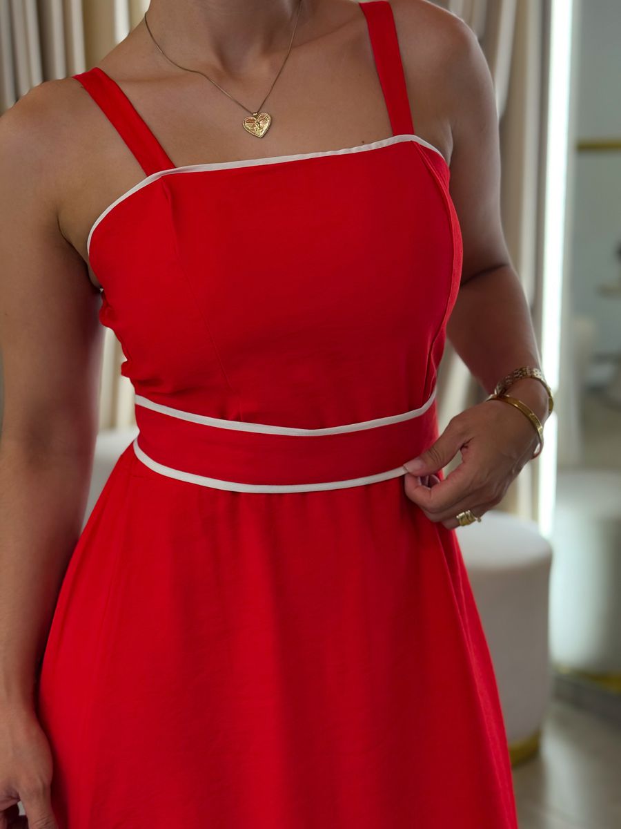 Vestido Maite Vermelho E Branco