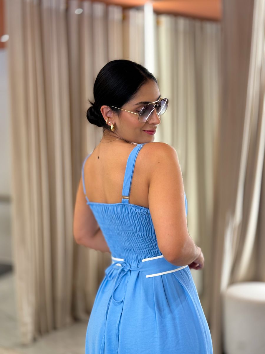 Vestido Maite Azul E Branco