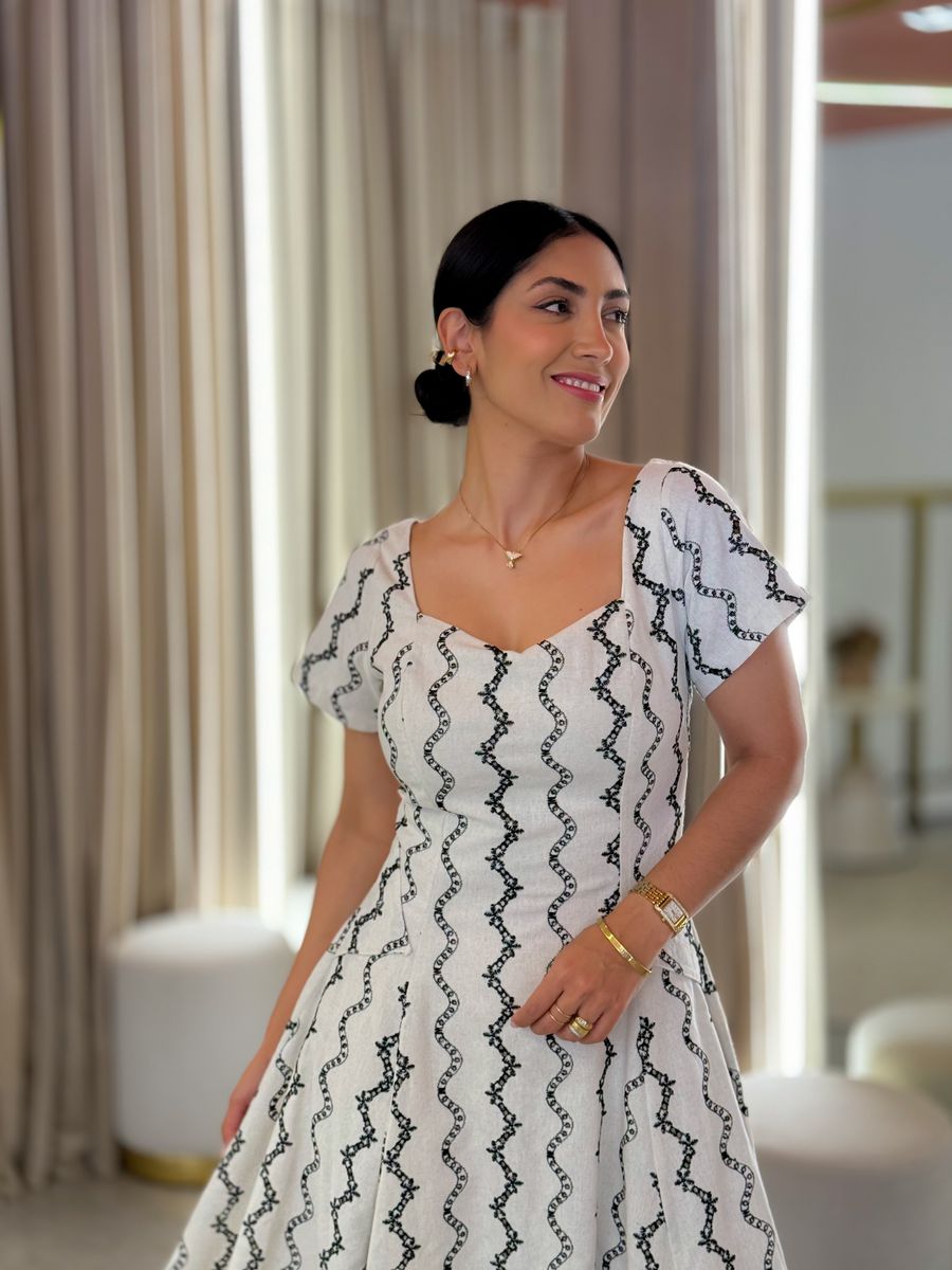 Vestido Camila Areia E Preto 