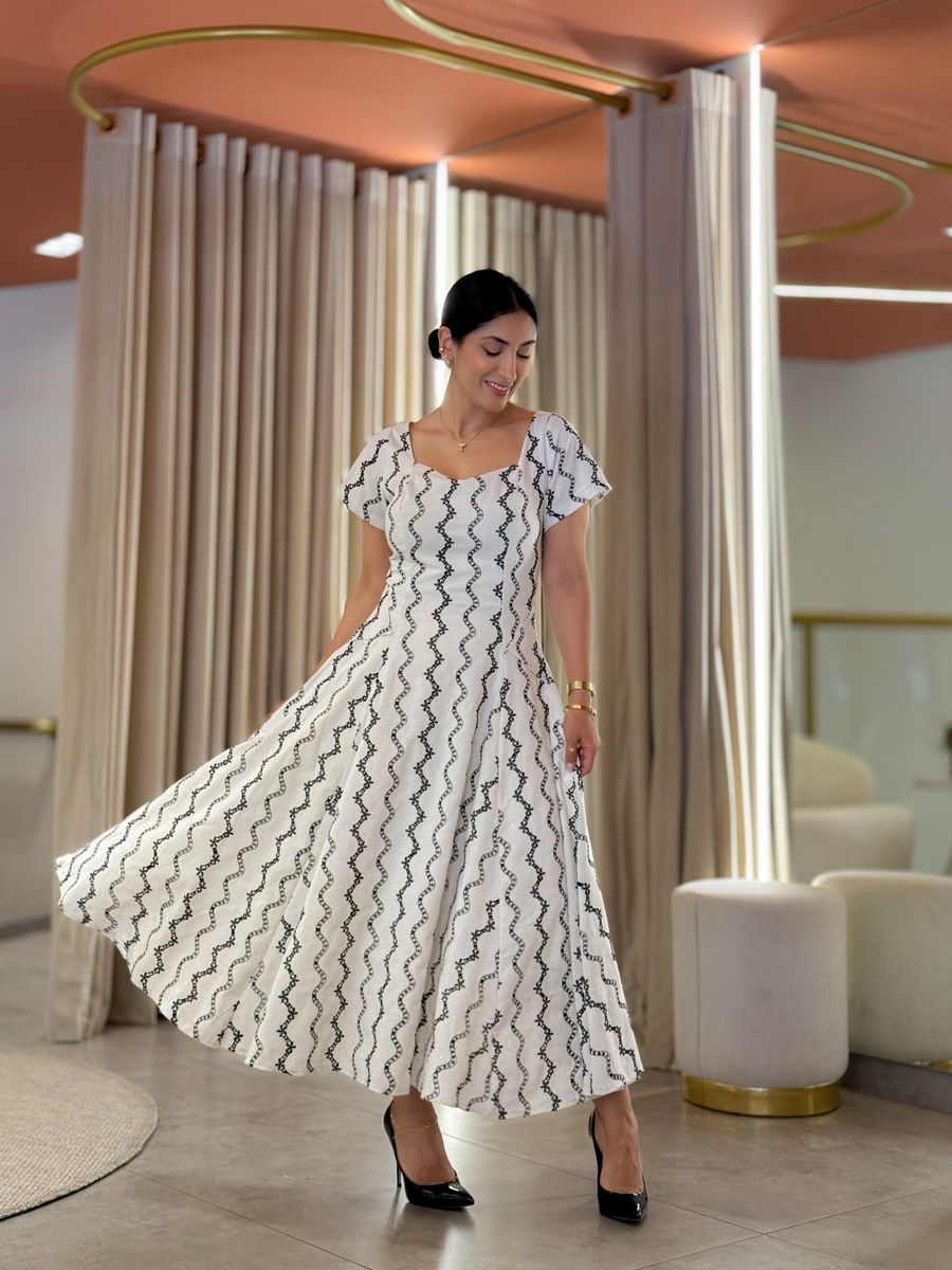 Vestido Camila Areia E Preto 