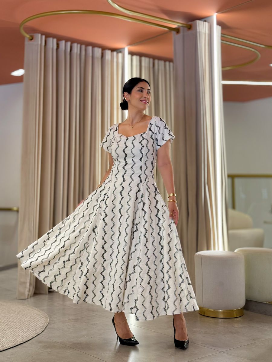 Vestido Camila Areia E Preto 