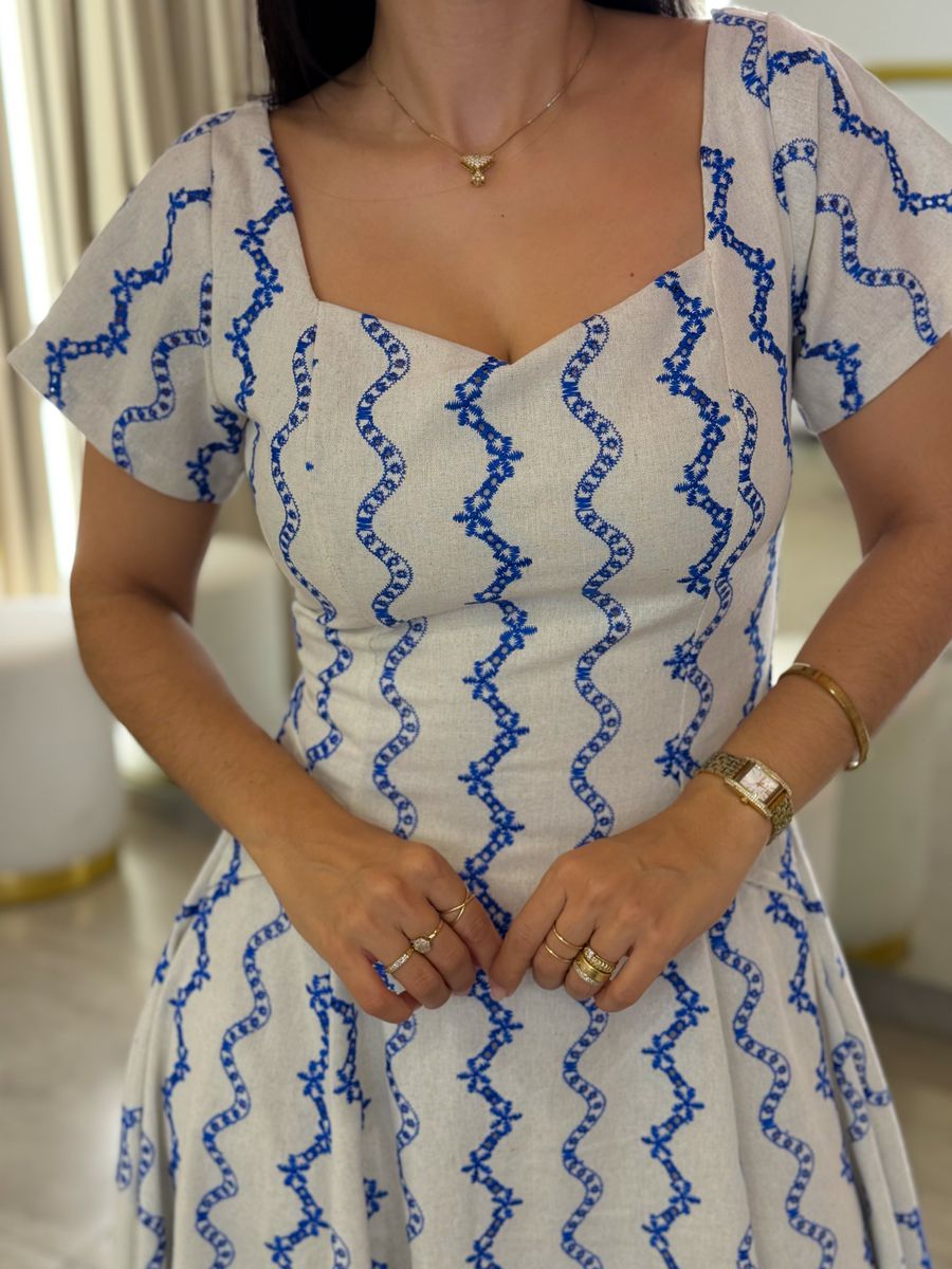 Vestido Camila Areia E Azul