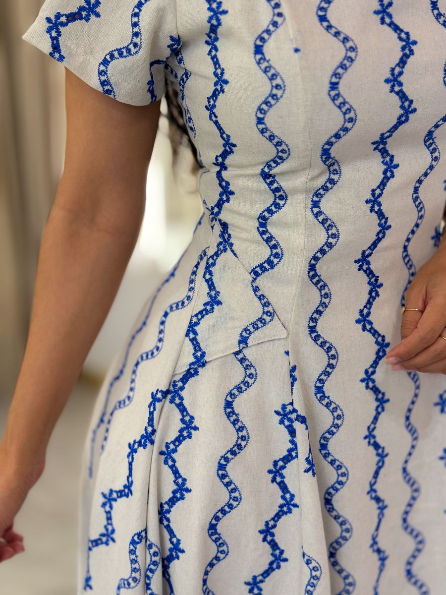 Vestido Camila Areia E Azul