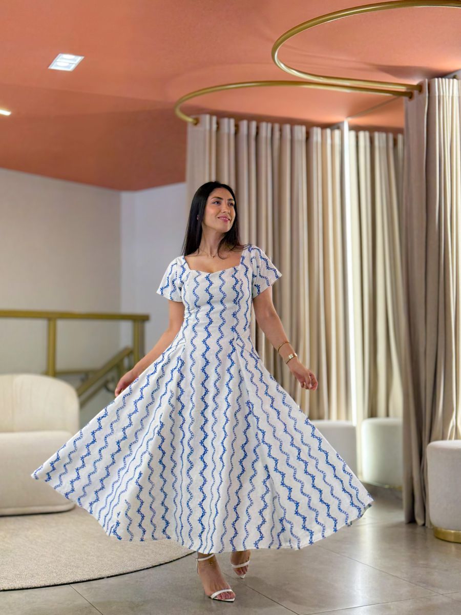 Vestido Camila Areia E Azul