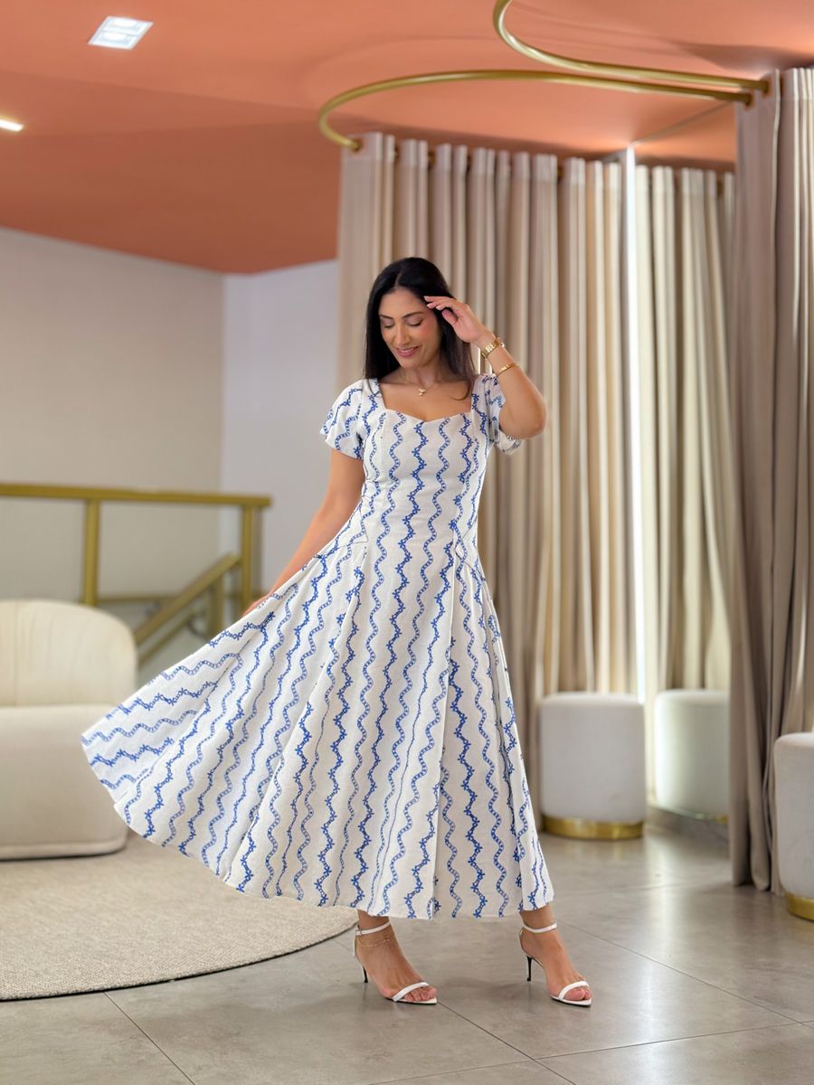 Vestido Camila Areia E Azul