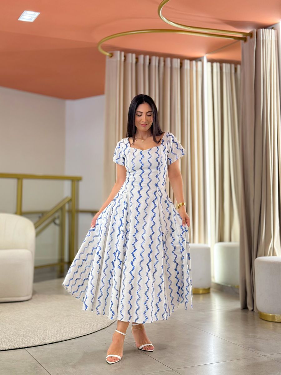 Vestido Camila Areia E Azul