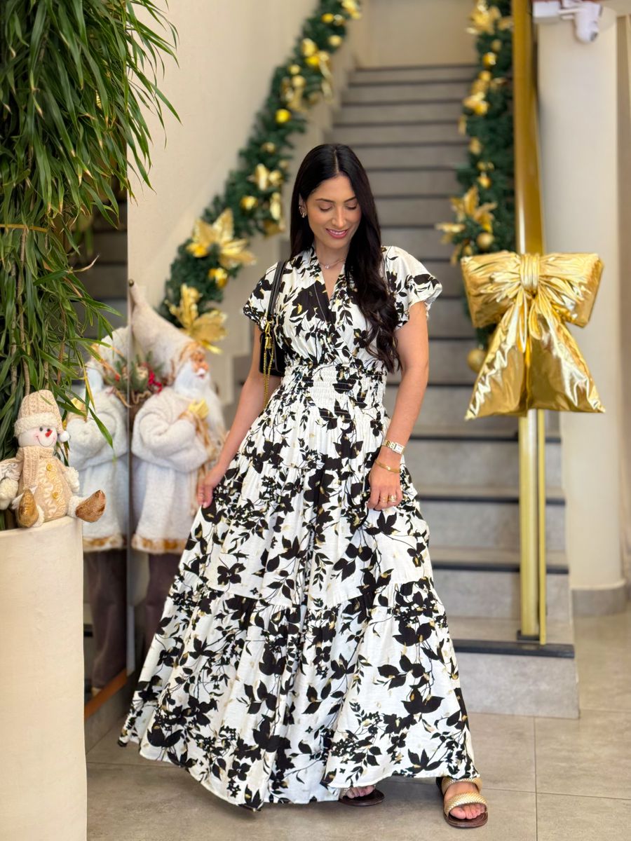 Vestido Emily Off White E Preto