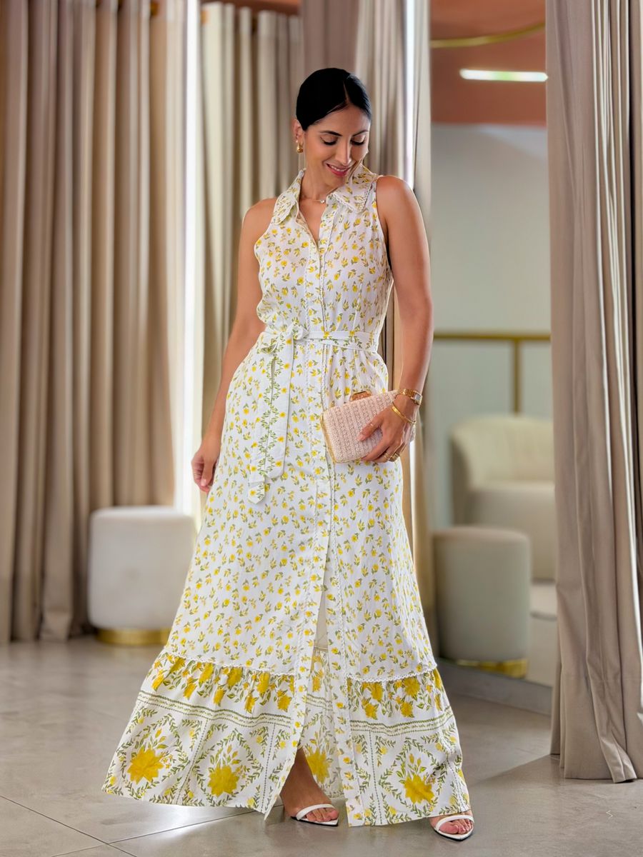 Vestido Grécia Amarelo Floral