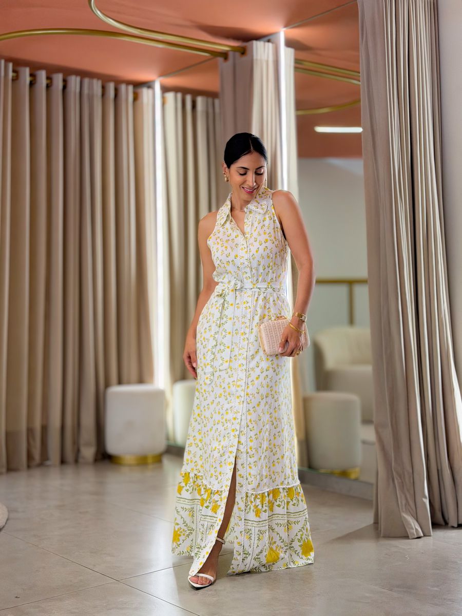 Vestido Grécia Amarelo Floral