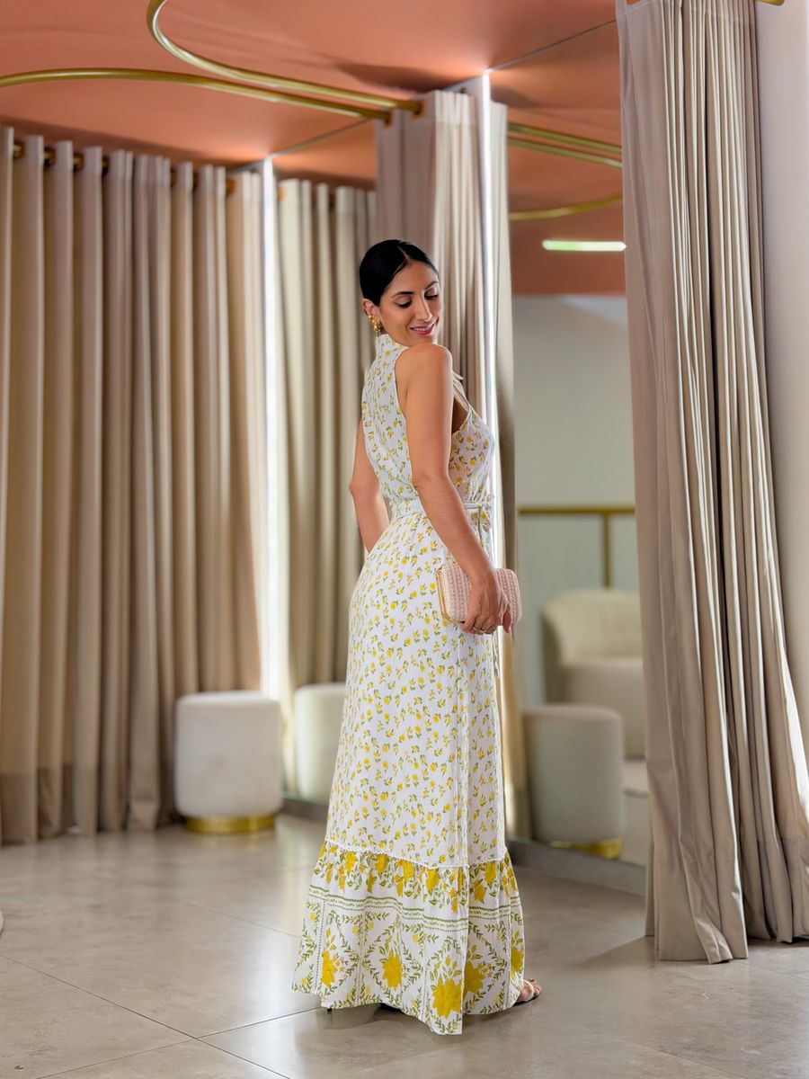 Vestido Grécia Amarelo Floral