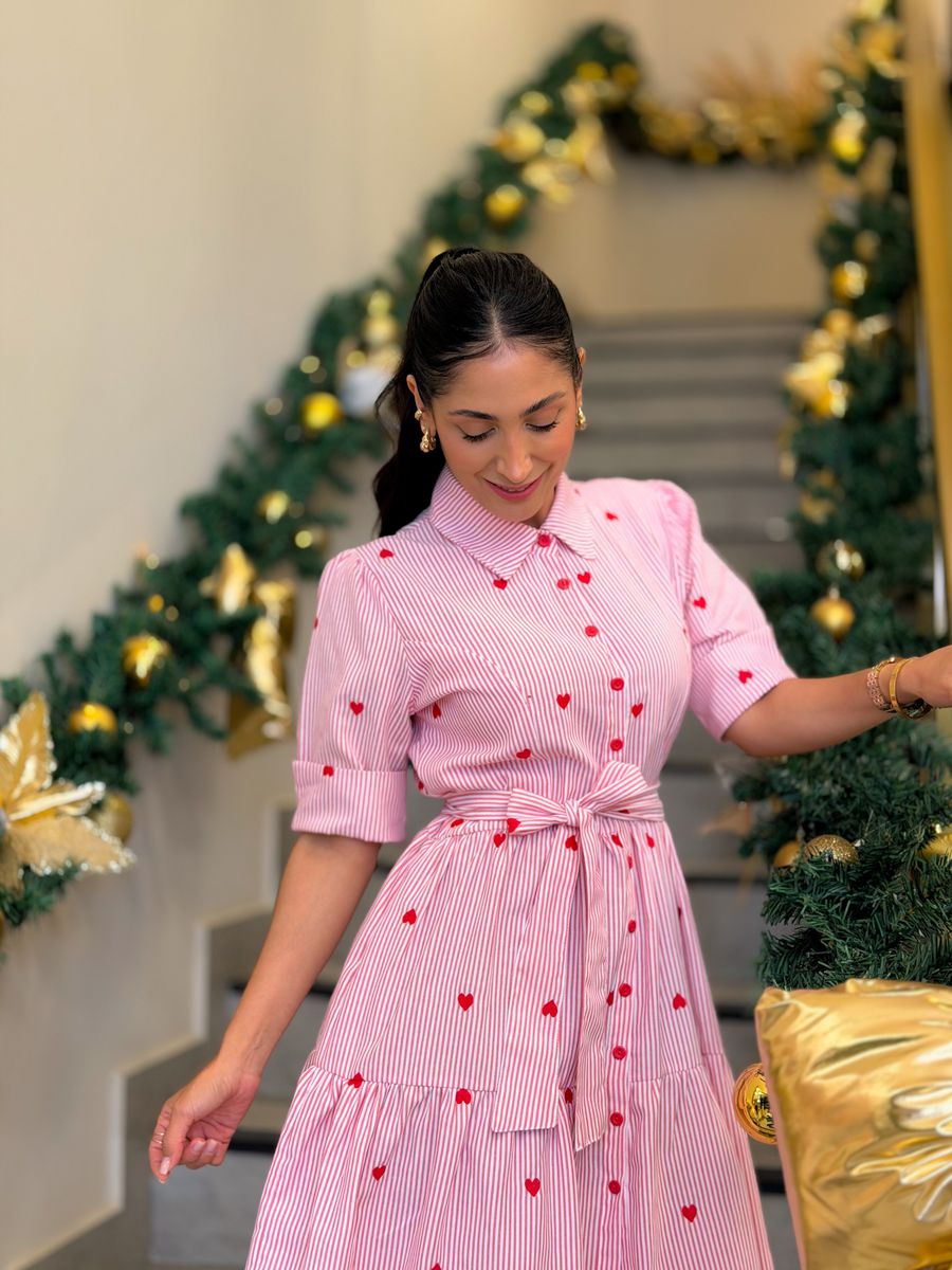 Vestido Simone Vermelho Listrado 