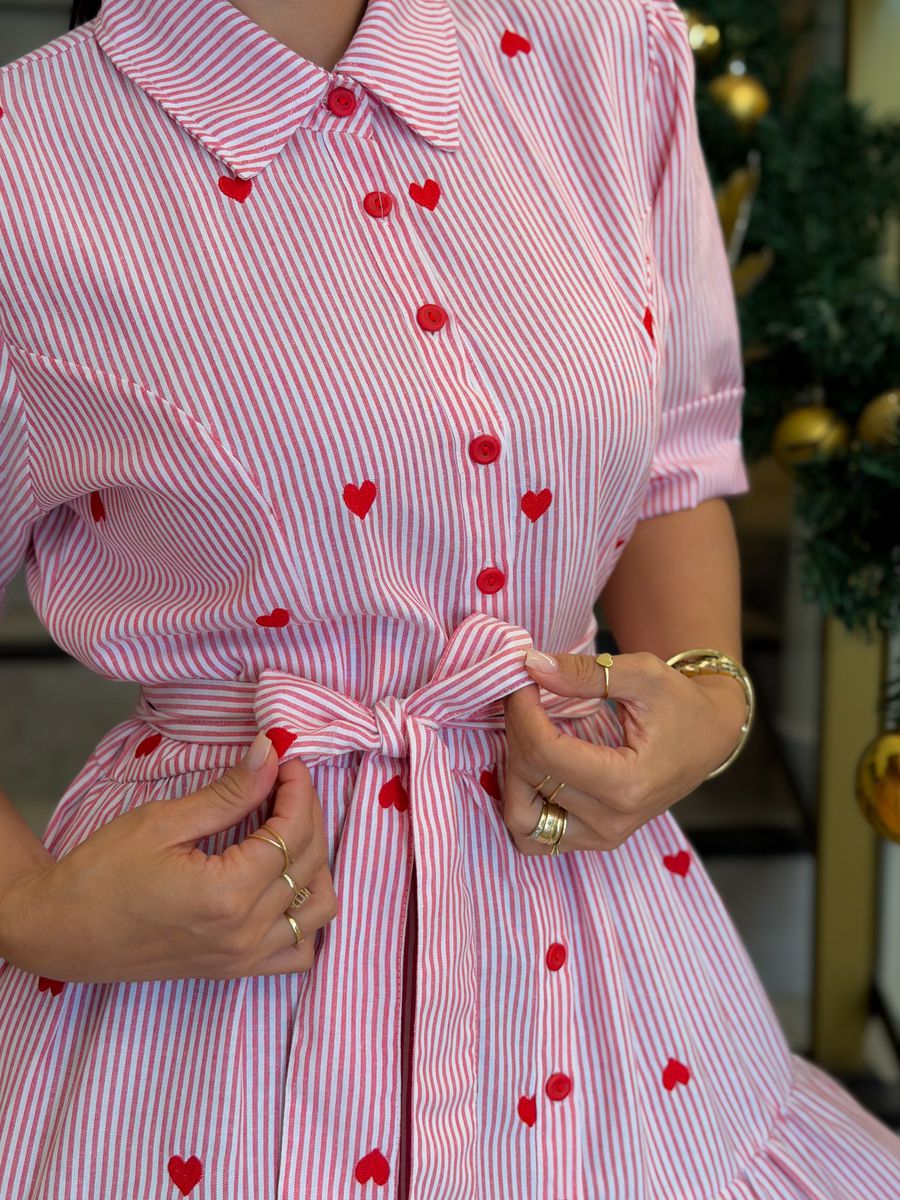 Vestido Simone Vermelho Listrado 