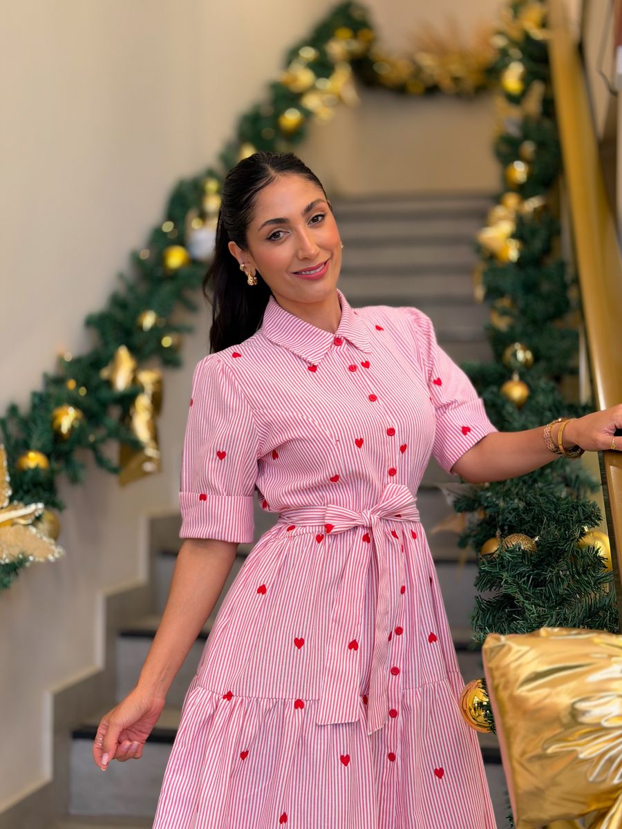 Vestido Simone Vermelho Listrado 