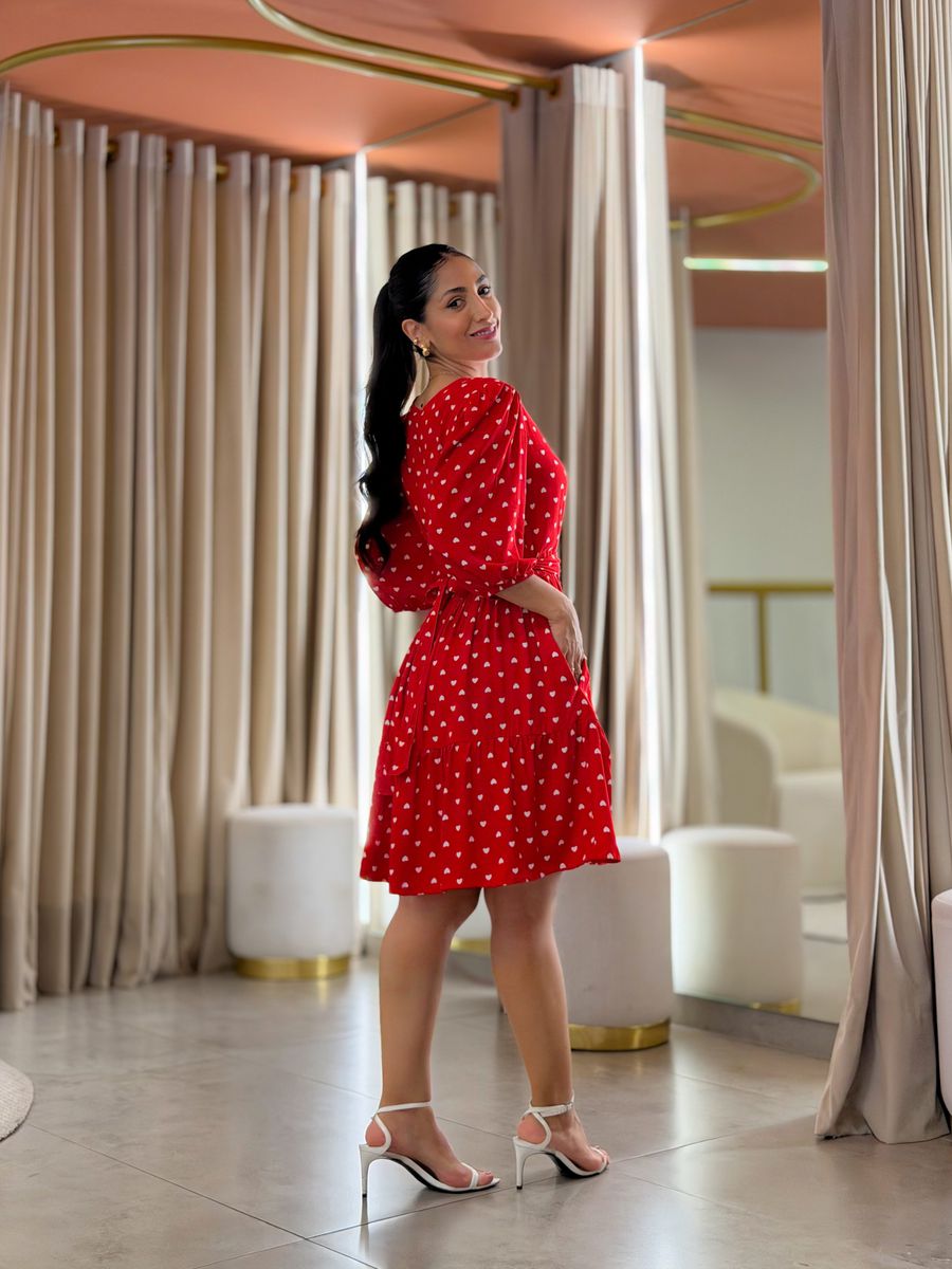 Vestido Antonela Vermelho E Branco
