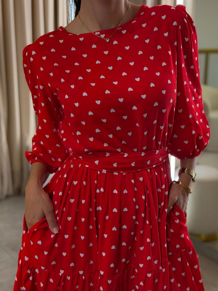 Vestido Antonela Vermelho E Branco