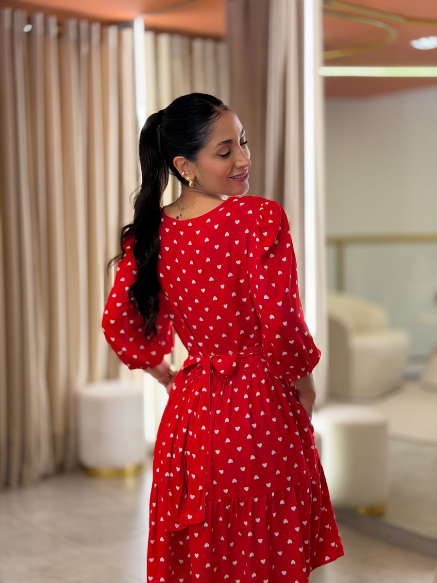 Vestido Antonela Vermelho E Branco