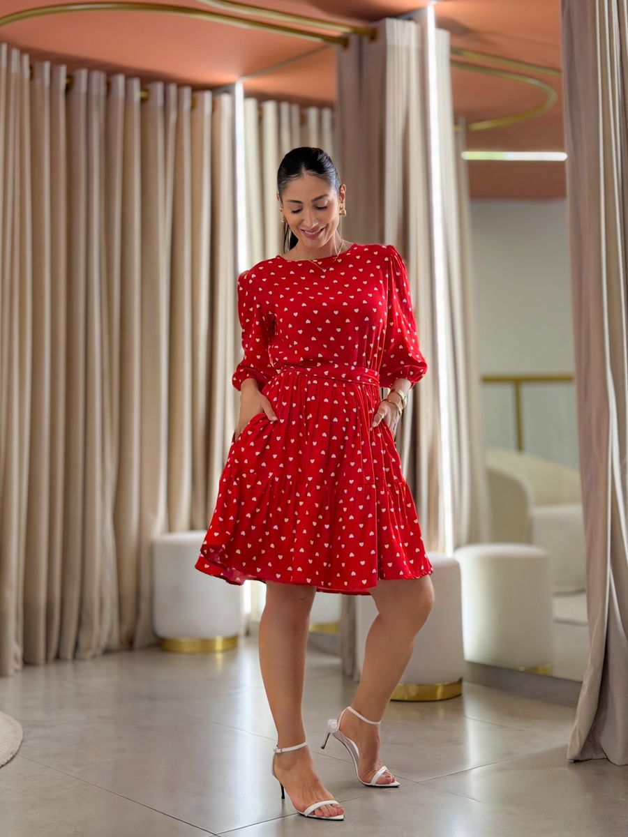 Vestido Antonela Vermelho E Branco