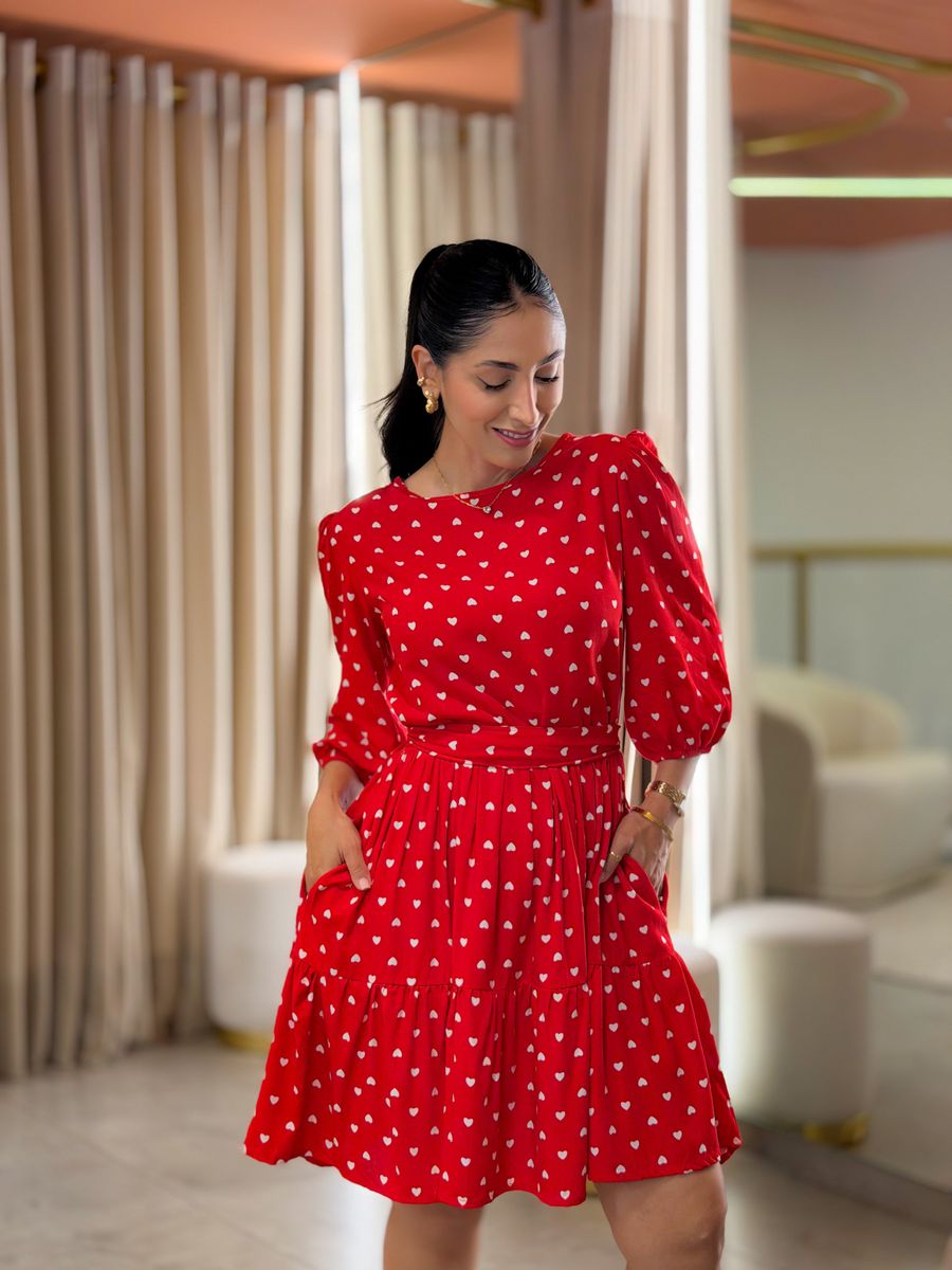 Vestido Antonela Vermelho E Branco
