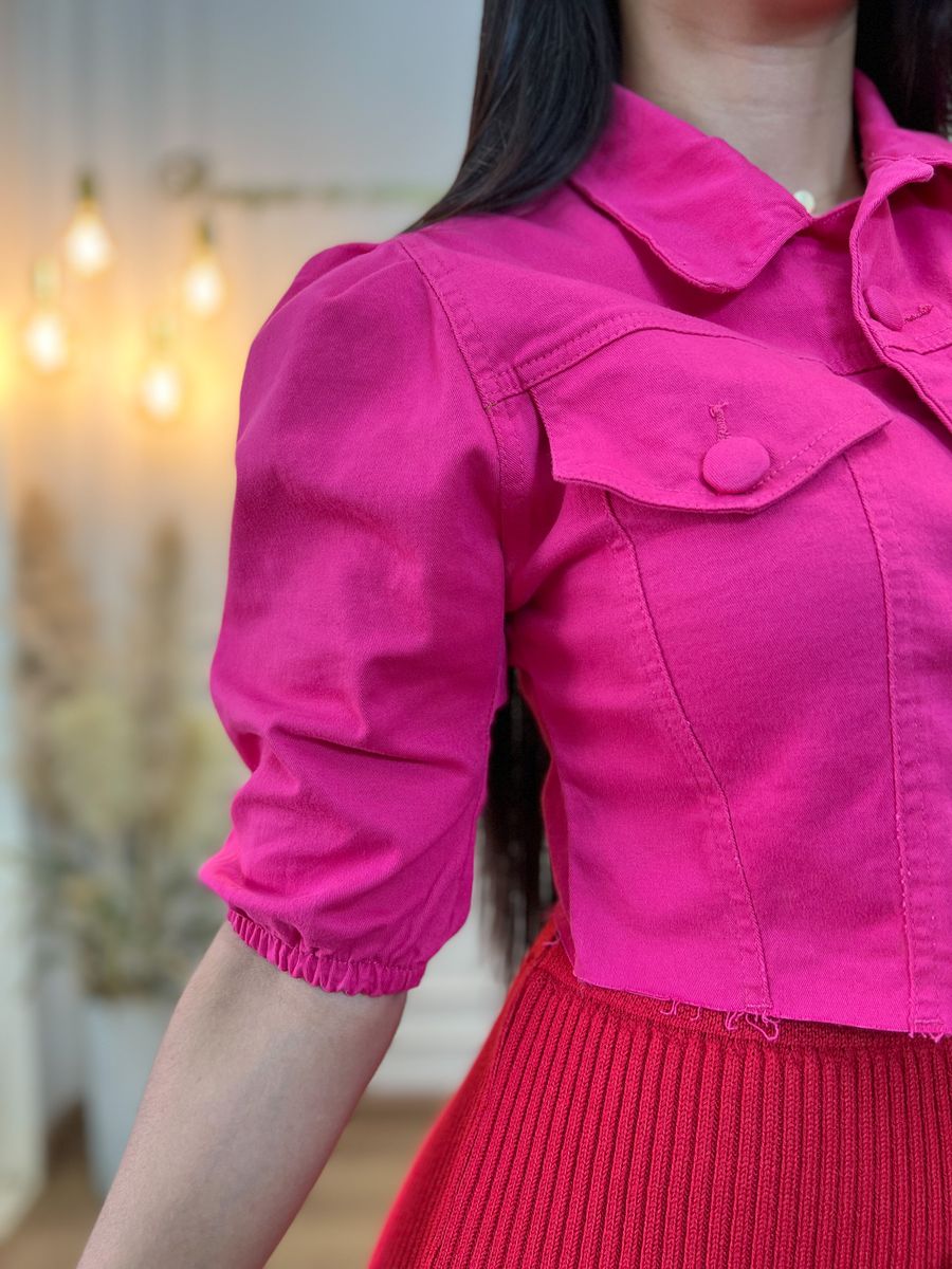 Jaqueta Nicole Rosa Pink Jeans Cropped
