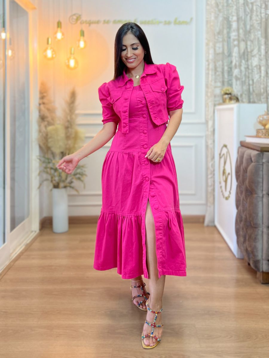 Jaqueta Nicole Rosa Pink Jeans Cropped