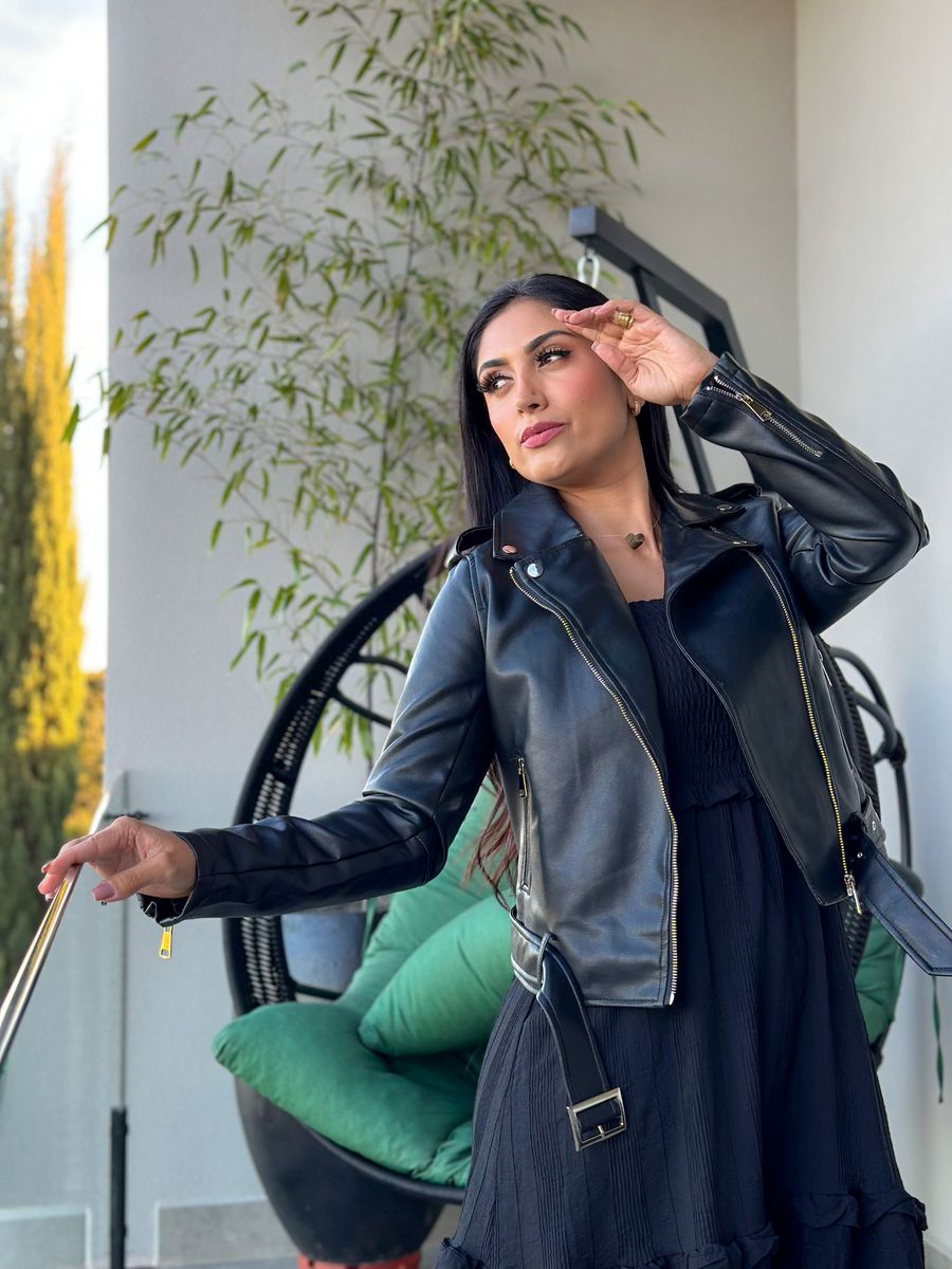 Jaqueta Keli Couro Fake Preta