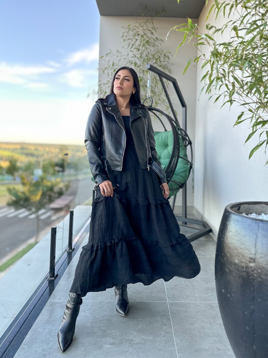 Jaqueta Keli Couro Fake Preta