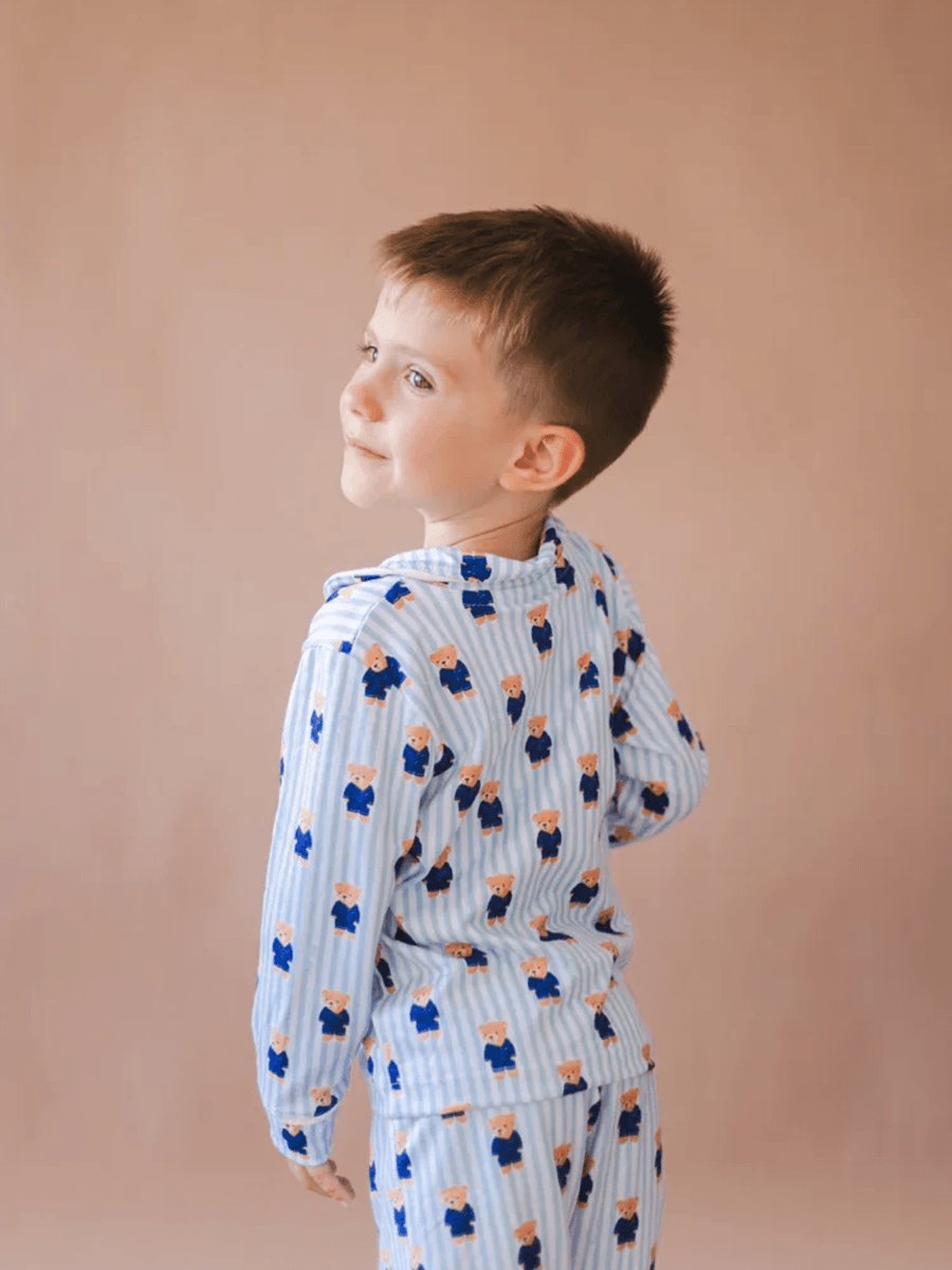 Pijama Infantil Americano Longo Urso Listras Azul