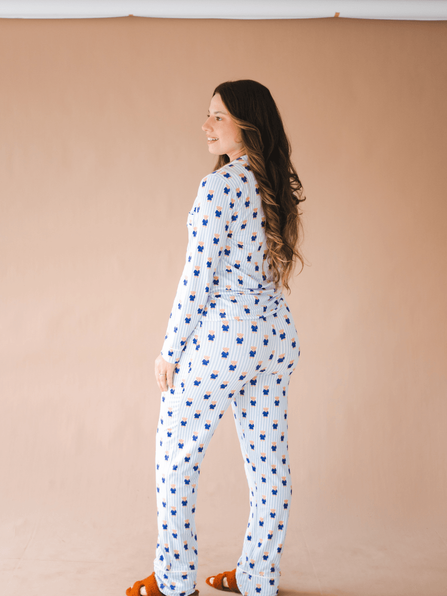 Pijama Feminino Americano Longo Aléxia Ursos Listras Azul