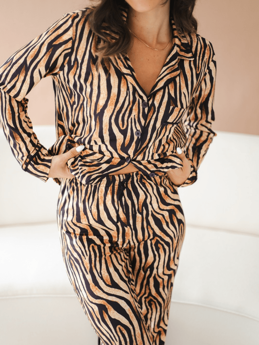 Pijama Feminino Americano Longo Rebeca Animal Print Tigre