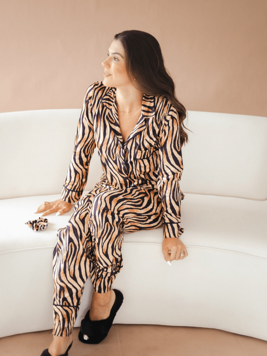 Pijama Feminino Americano Longo Rebeca Animal Print Tigre