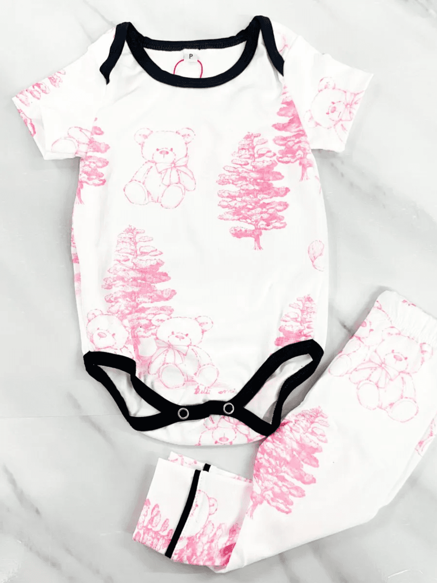 Pijama Body Bebê Curto Com Calça Toile Du Jouy