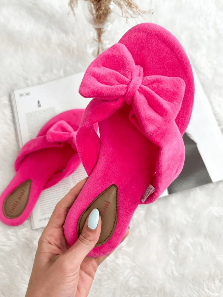 Chinelo Pantufa Plush Laços Pink 