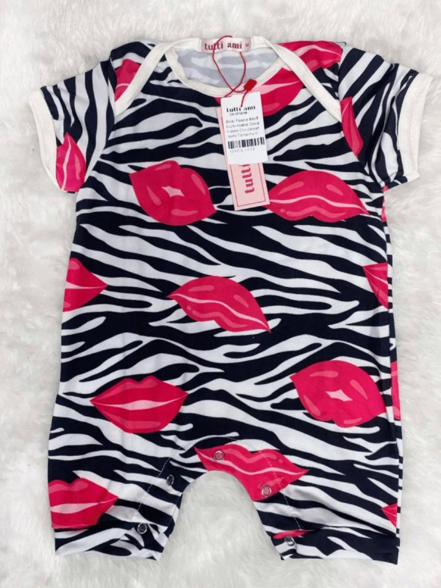 Body Pijama Bebê Curto Malha Zebra Kisses 