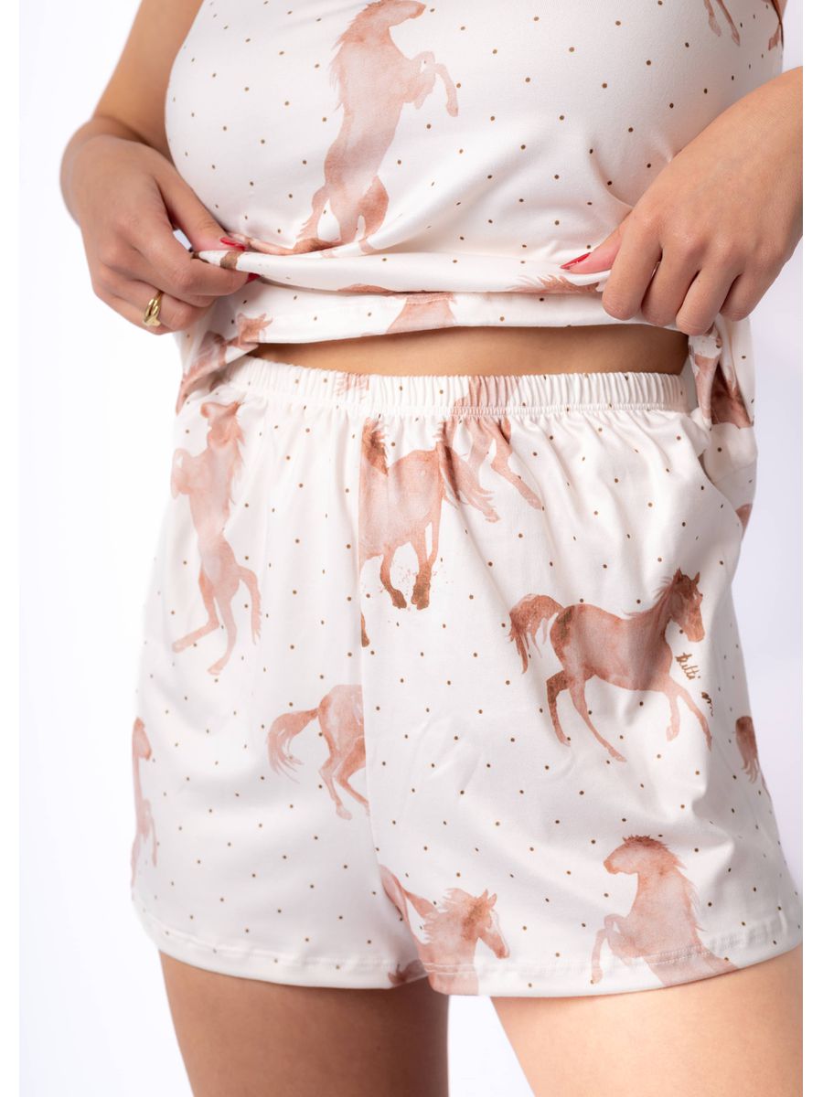 Pijama Curto Alcinha Marrom Cavalos