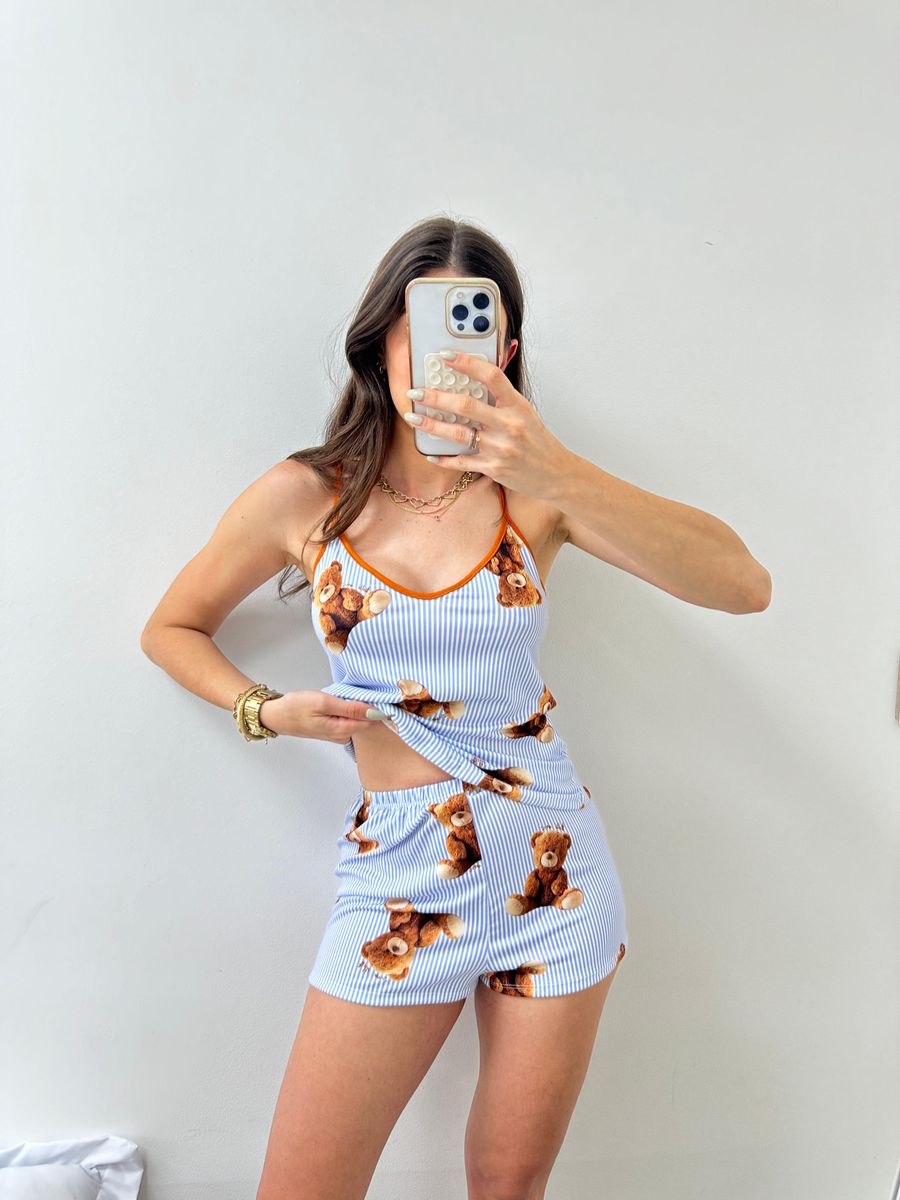 Pijama Curto Alcinha Listrado New Bear Ursos