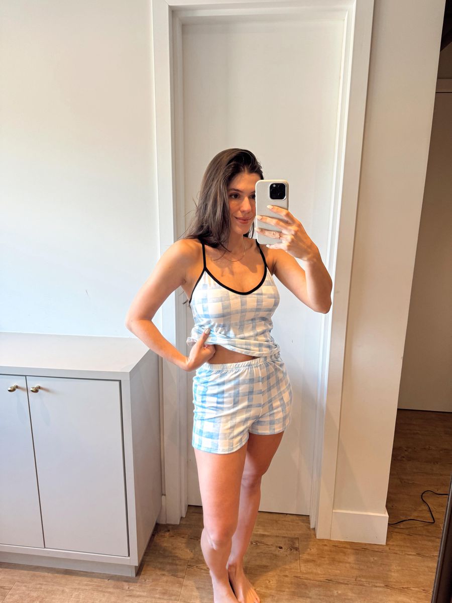 Pijama Feminino Curto Alcinha Xadrez Azul