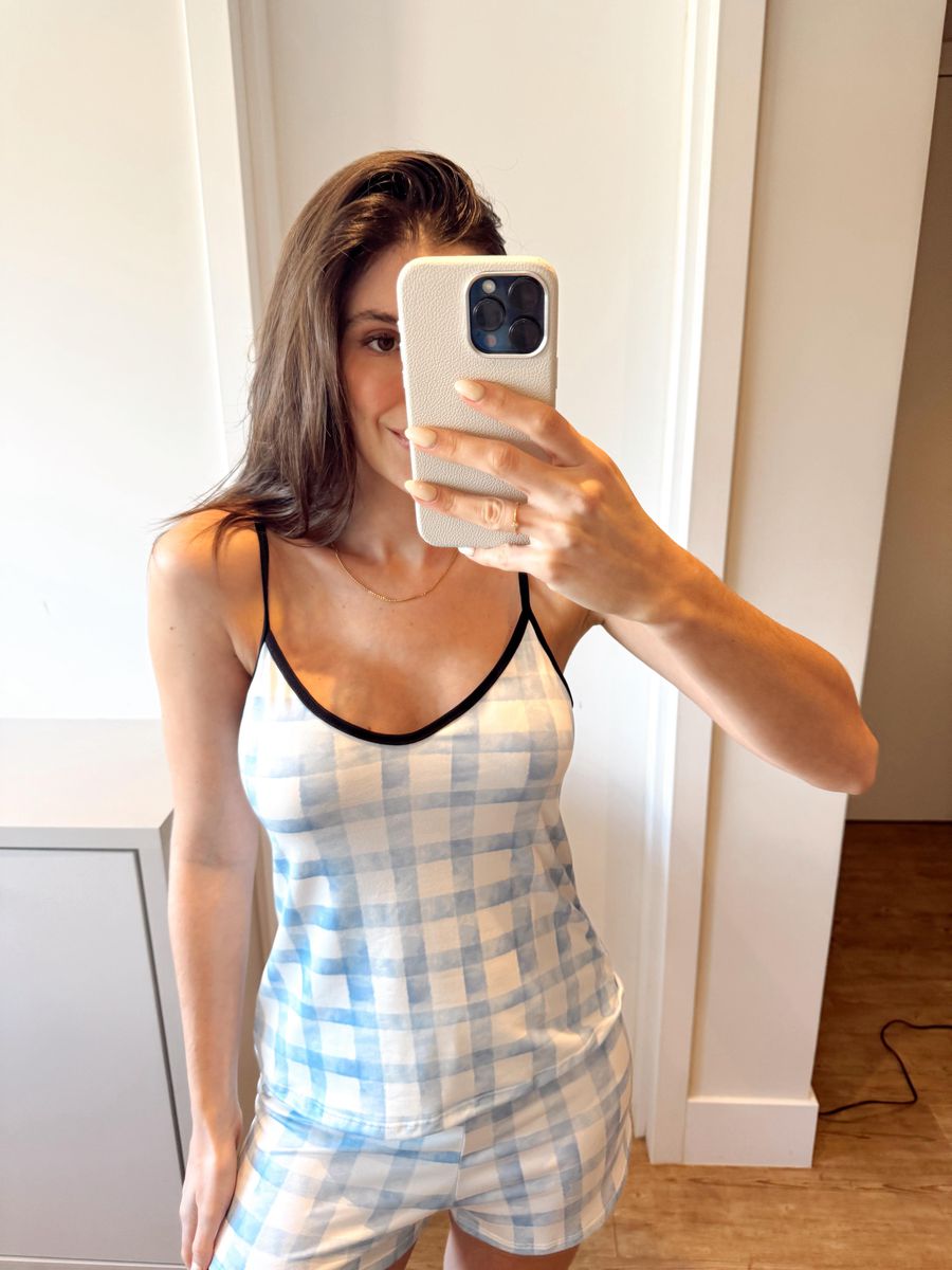 Pijama Feminino Curto Alcinha Xadrez Azul