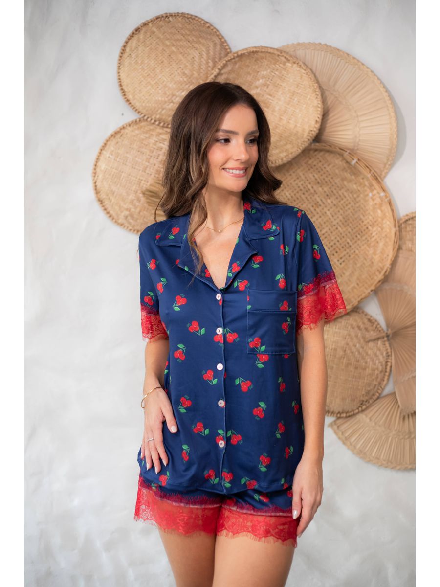 Pijama Feminino Americano Curto Cereja