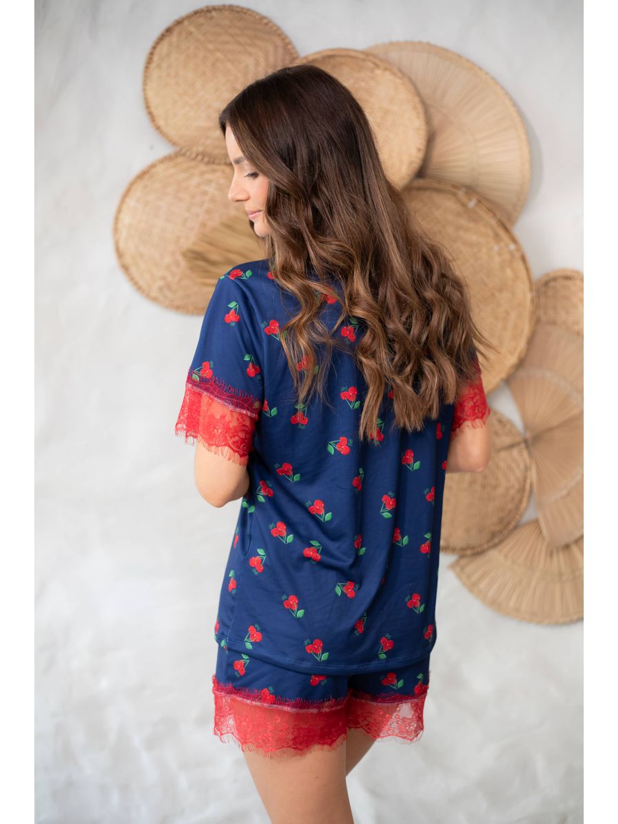 Pijama Feminino Americano Curto Cereja