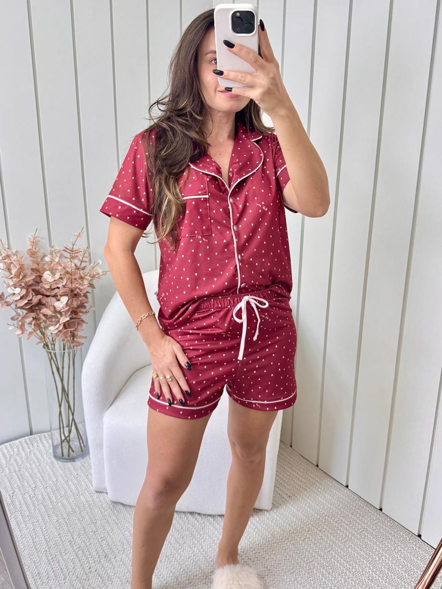 Pijama Feminino Americano Curto Coração